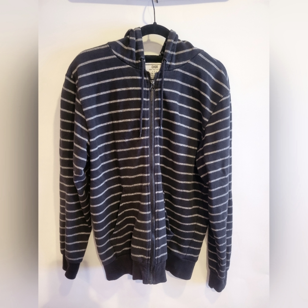 Black and gray striped hoodie by Chor